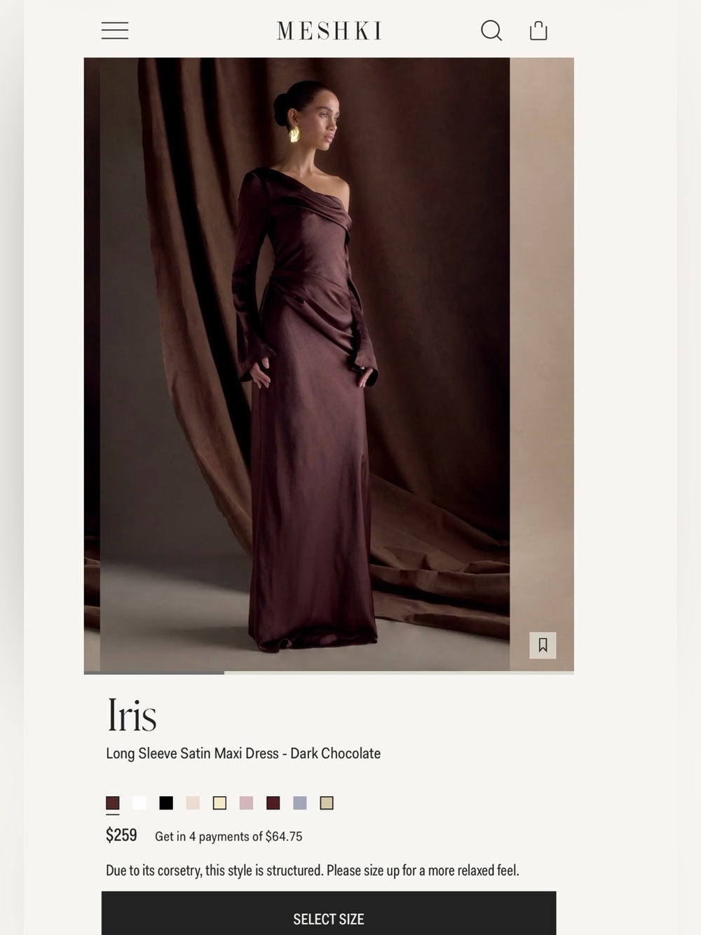 Meshki Iris One-Shoulder Satin Maxi Dress - Dark Chocolate